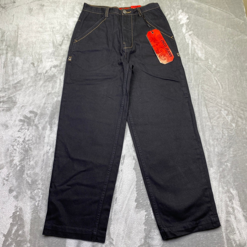 VTG JNCO Jeans Sz 16 Fits 28" Black Skateboarding‎ Embroidered Crocodile Y2K NOS